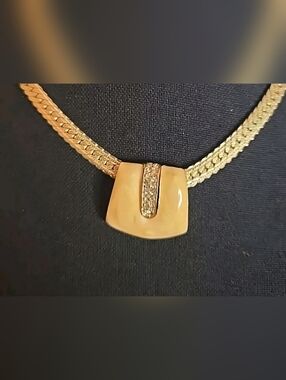 Vintage Darla White Enamel Rhinestone Gold-tone Choker Necklace